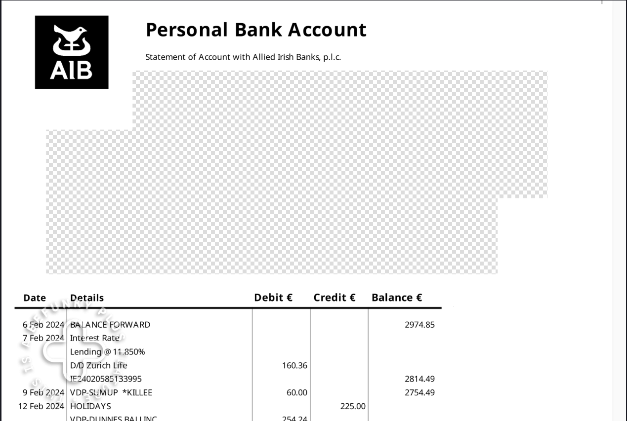 AIB Bank Statement